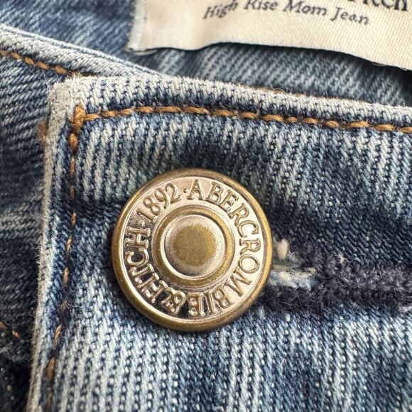 Abercrombie & Fitch A & F High Rise Mom Jeans Sz 26 2 Blue Distressed Curve Love - Picture 4 of 13
